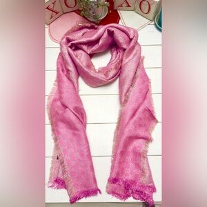 Gucci Pink Gold Metallic Silk Wool Scarf